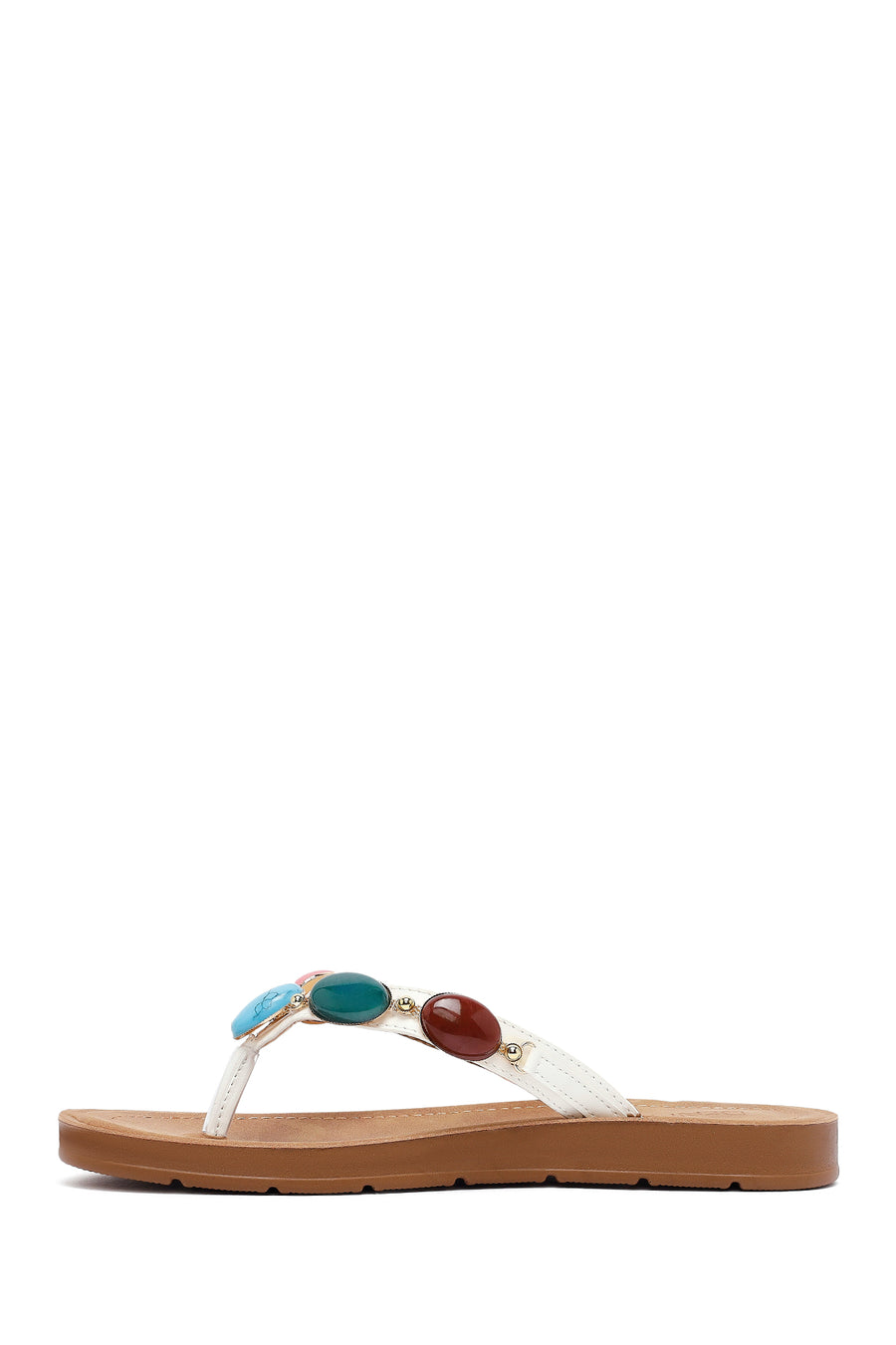 Women's White Flip Flops with Stones