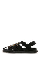 Women's Black Stone Flat Sandals | Derimod