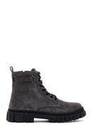 Men's Gray Zippered Casual Suede Leather Boots | Derimod