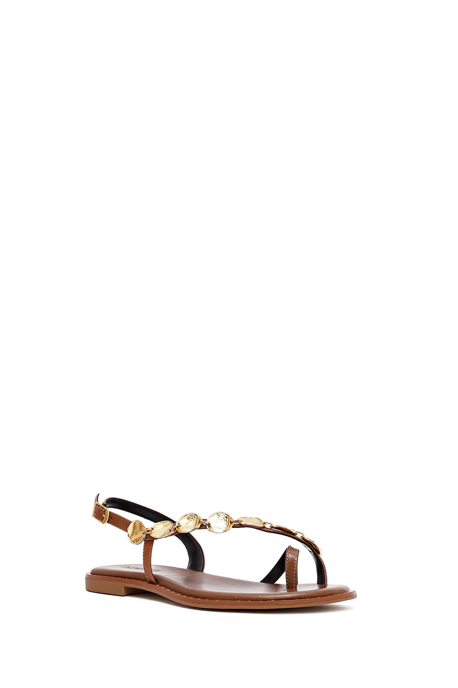 Women's Brown Metal Detailed Flip-Flop Leather Sandals