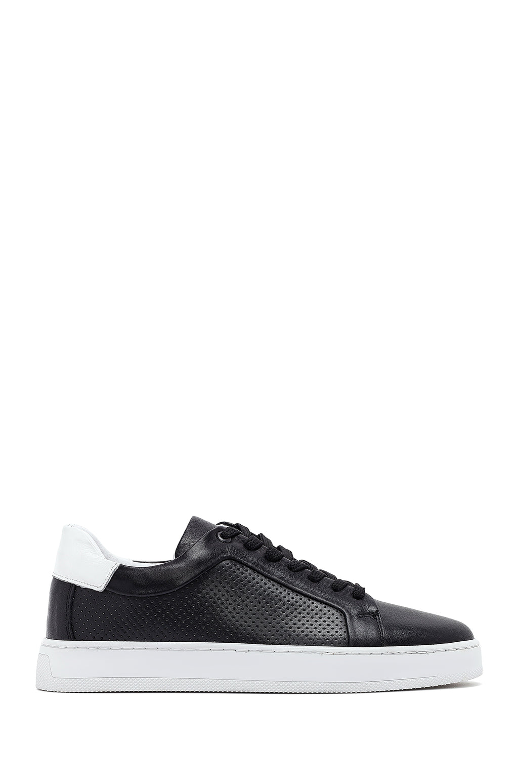 Erkek Siyah Bağcıklı Deri Sneaker