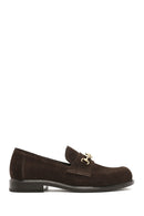 Women's Brown Buckle Detailed Suede Leather Masculine Loafer | Derimod