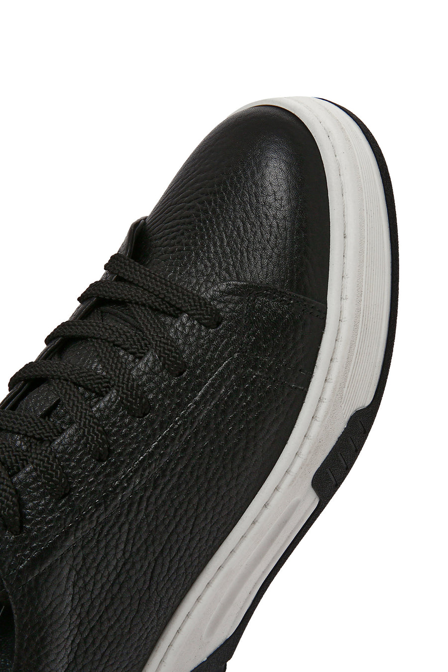 Men's Black Lace-up Thick-Sole Leather Sneaker