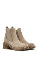 Women's Beige Suede Leather Chelsea Boots | Derimod