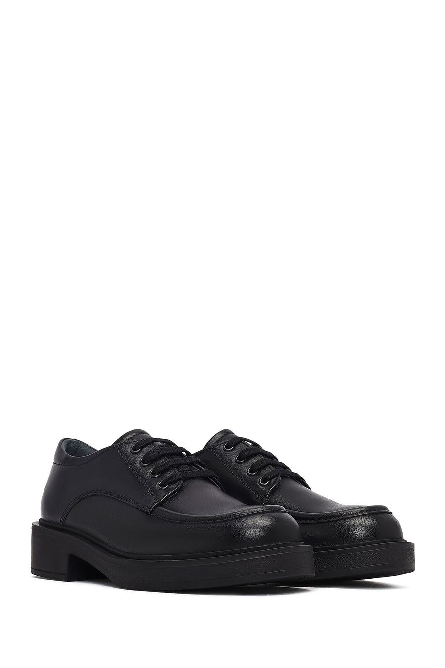 Woman Black Lace-up Leather Casual Shoes