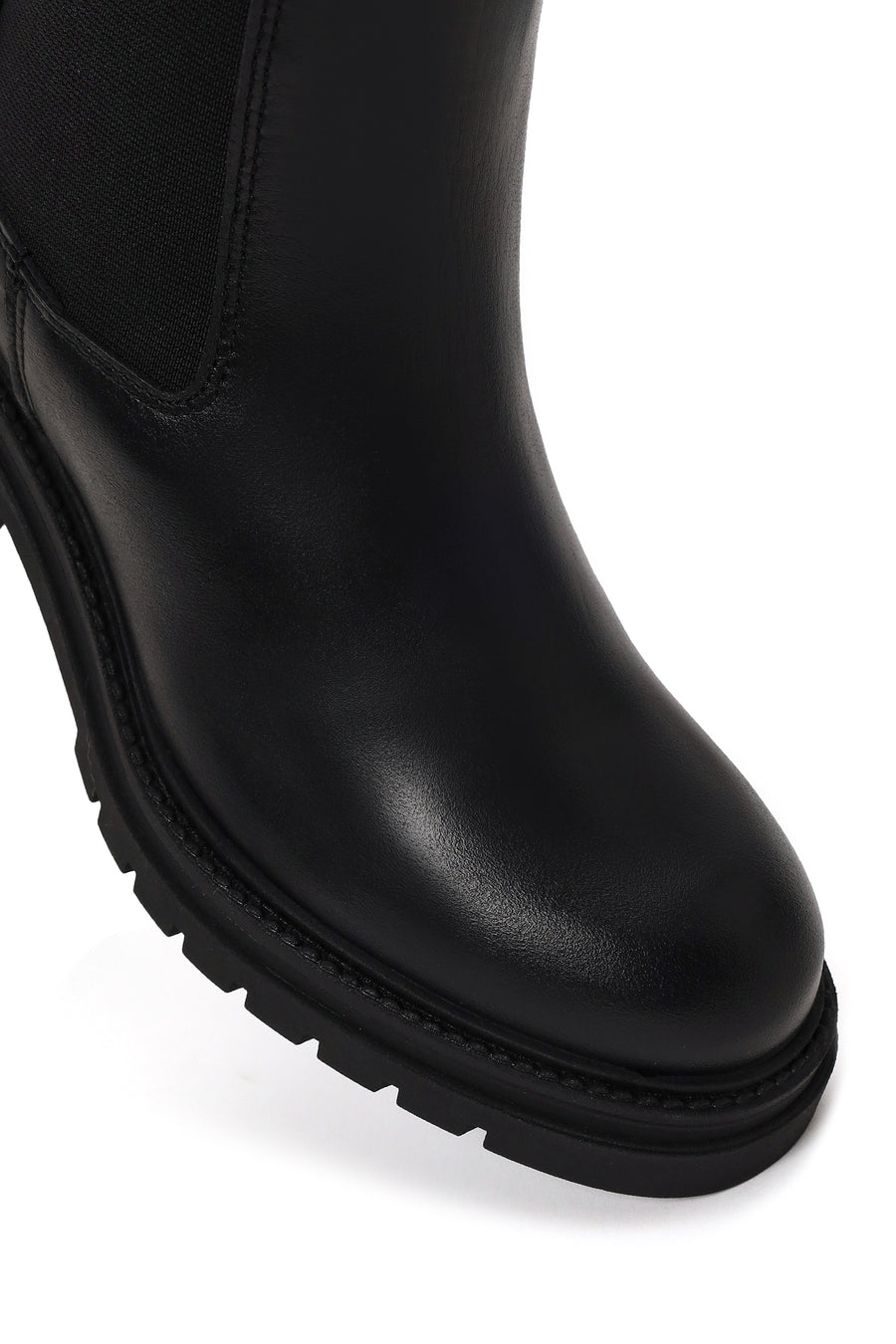Woman Black Thick-Heeled Leather Chelsea Boots