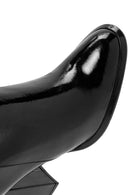Woman Black Zippered High Thick Heel Patent Leather Leather Boat | Derimod