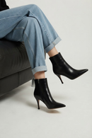 Woman Black Zip Closure Stiletto Heel Leather Boots | Derimod
