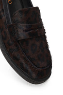 Kadın Leopar Desenli Tüylü Deri Maskülen Loafer | Derimod