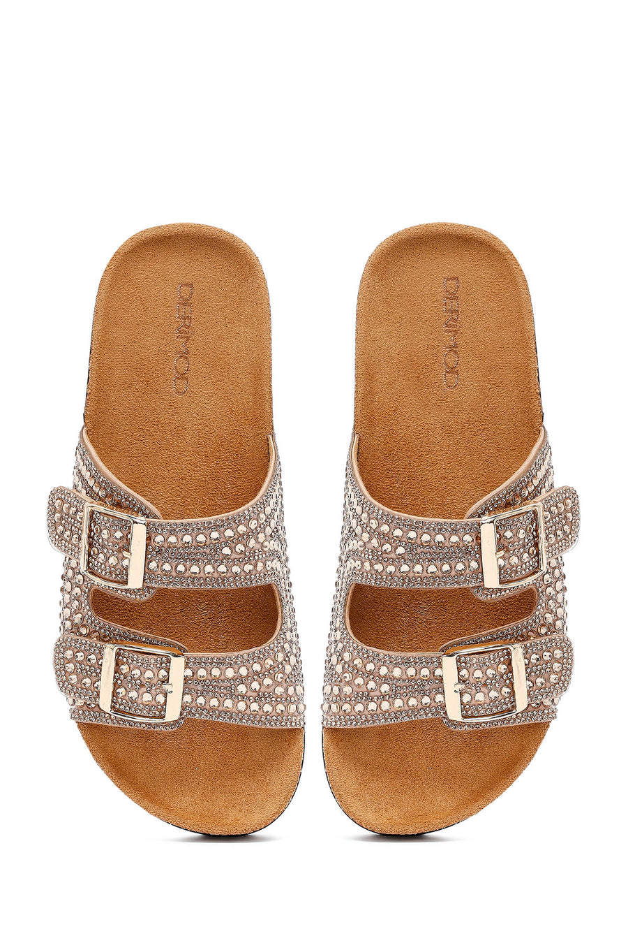 Women's Gold Double Buckle Embellished Slippers