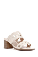 Women's Cream Thick Heeled Slippers | Derimod