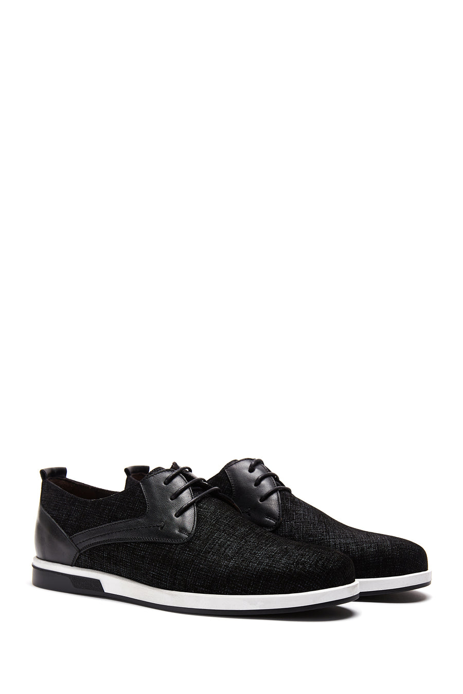 Men's Black Leather Patterned Casual Shoes