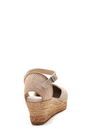 Women's Gray Suede Leather Wedge Heel Espadrille | Derimod