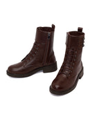 Woman Brown Zip Closure Thick-Soled Leather Combat Boots | Derimod