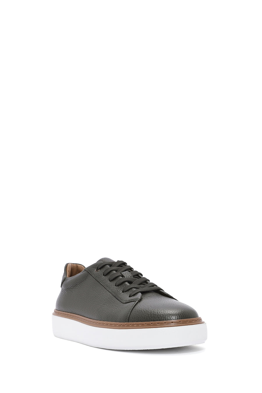 Erkek Haki Bağcıklı Deri Sneaker