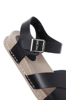 Women's Black Leather Comfort Sandals | Derimod