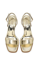 Women's Gold Ankle Buckle Thin Heel Metallic Sandals | Derimod