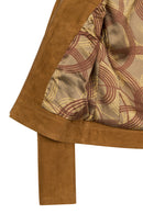 Kylie Woman Camel Mandarin Collar Short Suede Leather Jacket | Derimod