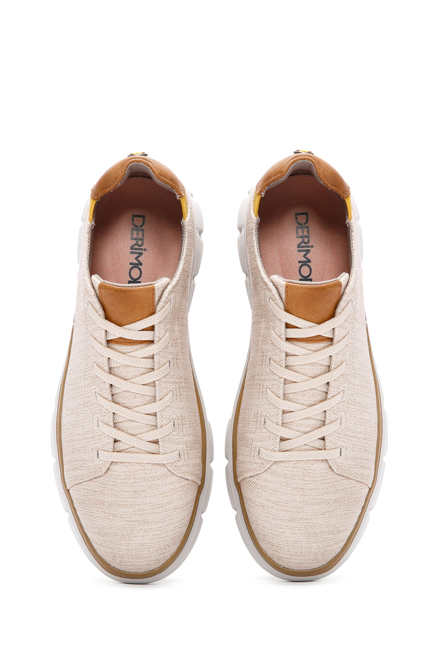 Erkek Bej Bağcıklı Kalın Tabanlı Kumaş Sneaker