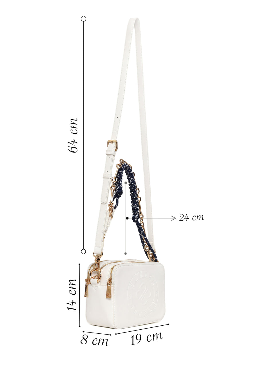 Woman White Double-Strap Printed Crossbody Bag