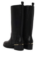 Woman Black Short Thick-Heeled Leather Boots | Derimod