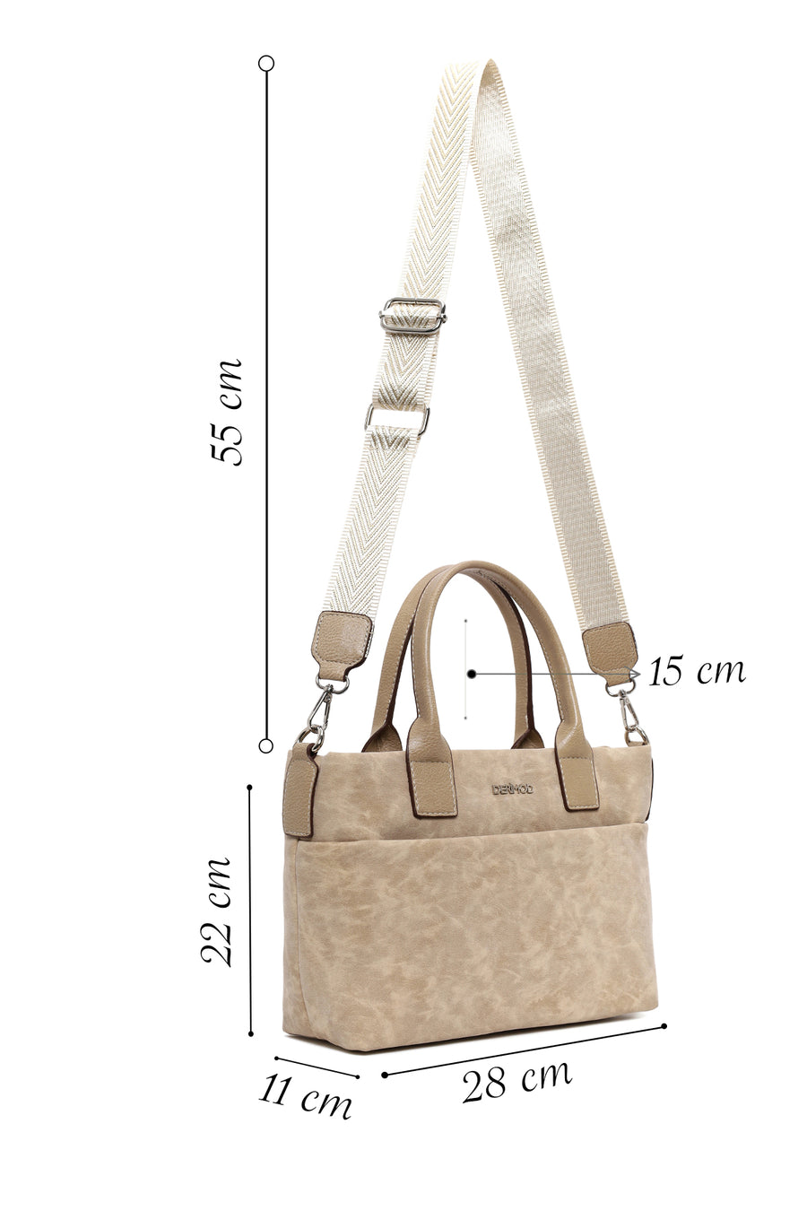 Woman Cream Long-Strap Nubuck Shoulder Bag