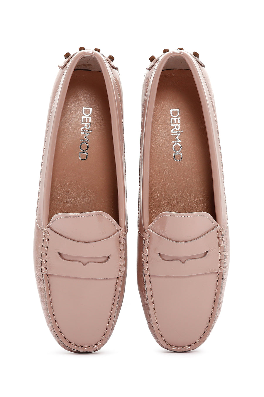 Kadın Pudra Rugan Deri Klasik Loafer