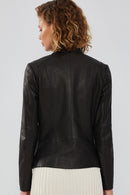 Pam Women's Black Short Leather Jacket | Derimod