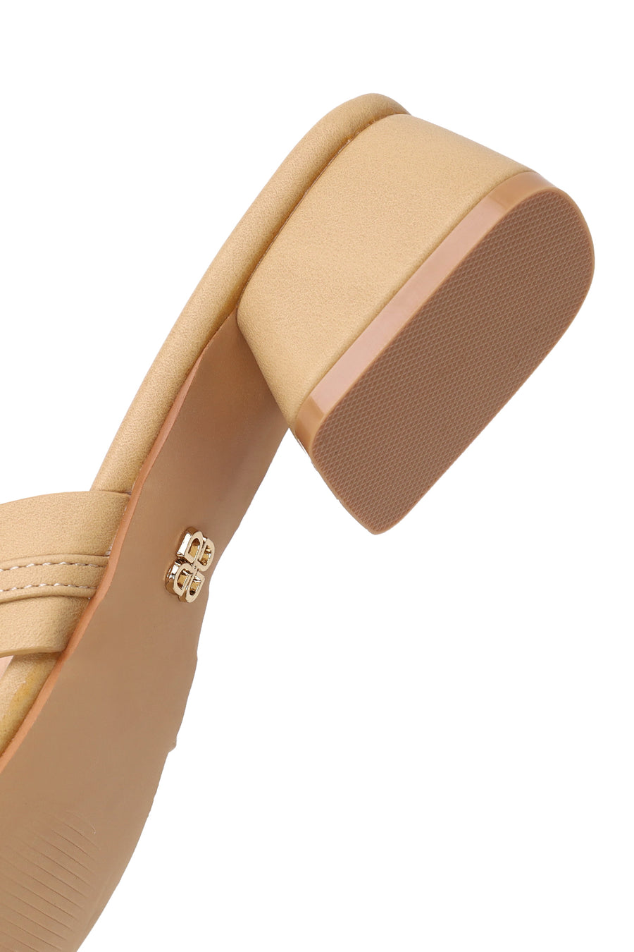 Woman Beige Embellished Thick Low Block-Heel Slipper