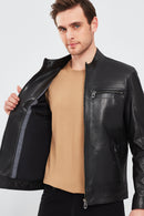 Kimmich Men's Black Sports Leather Coat | Derimod