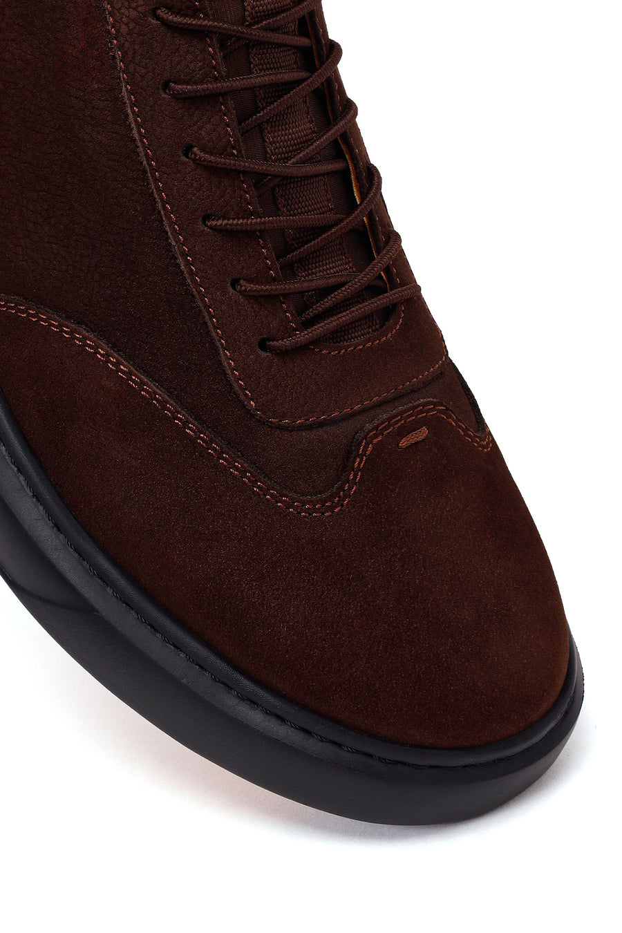 Erkek Kahverengi Bağcıklı Kalın Tabanlı Nubuk Deri Sneaker