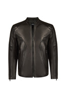 Musiala Male Black Slim-Fit Leather Jacket | Derimod
