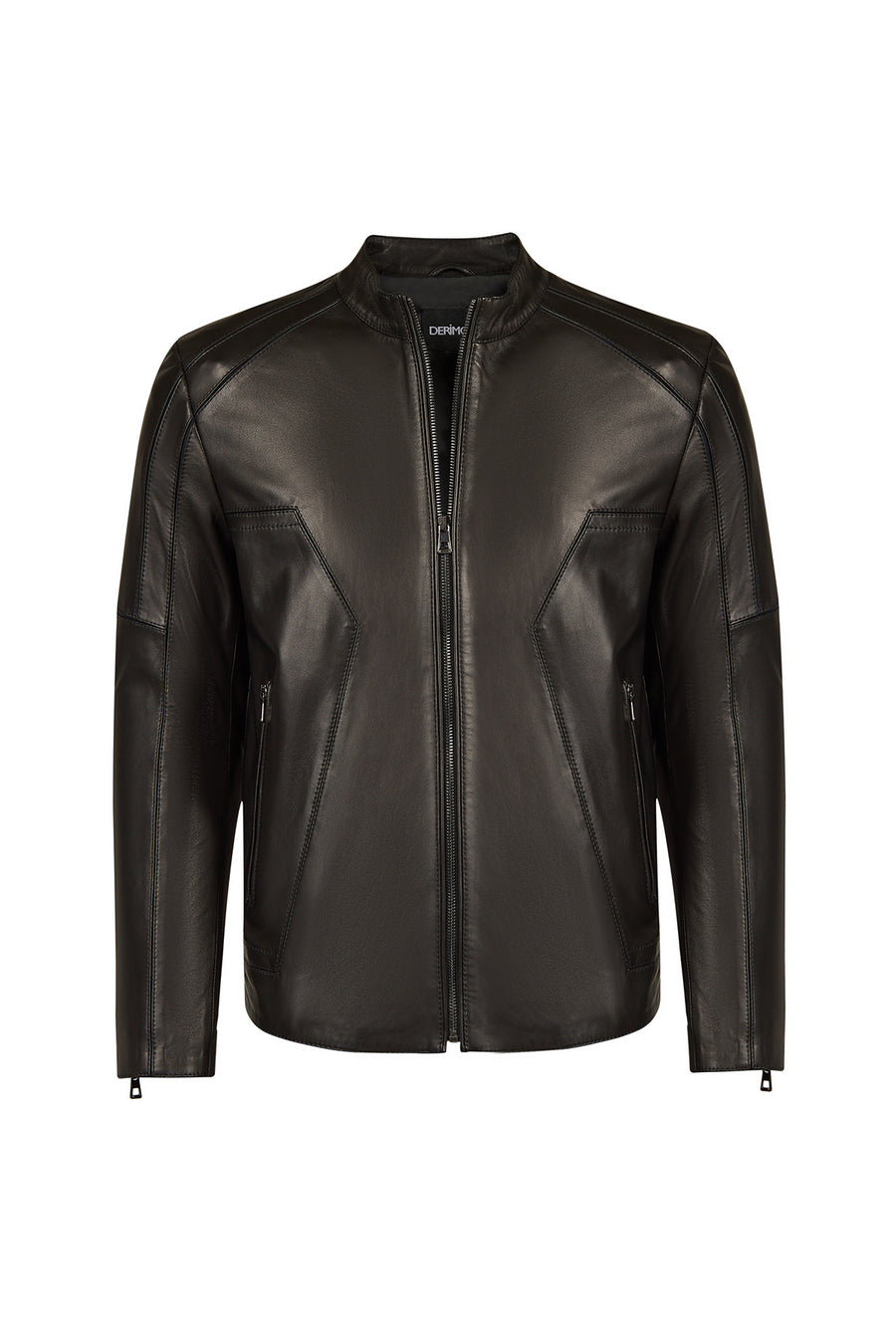 Musiala Male Black Slim-Fit Leather Jacket