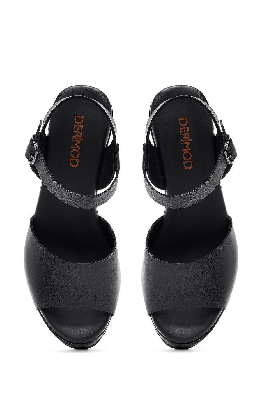 Women's Black Ankle Buckle High Heeled Leather Sandals
