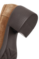 Woman Tan Chunky-Heel Suede Loafer | Derimod
