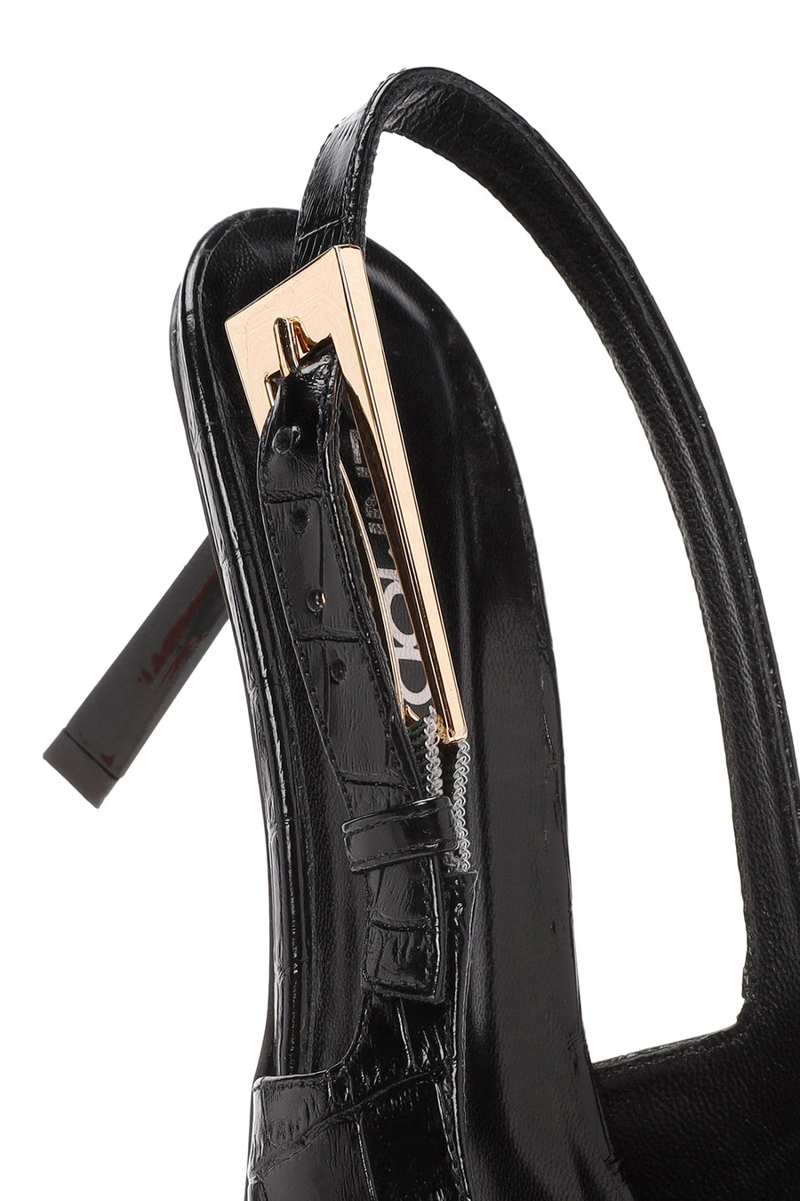 Women's Black Crocodile Patterned Open Back Thin Heeled Leather Shoes