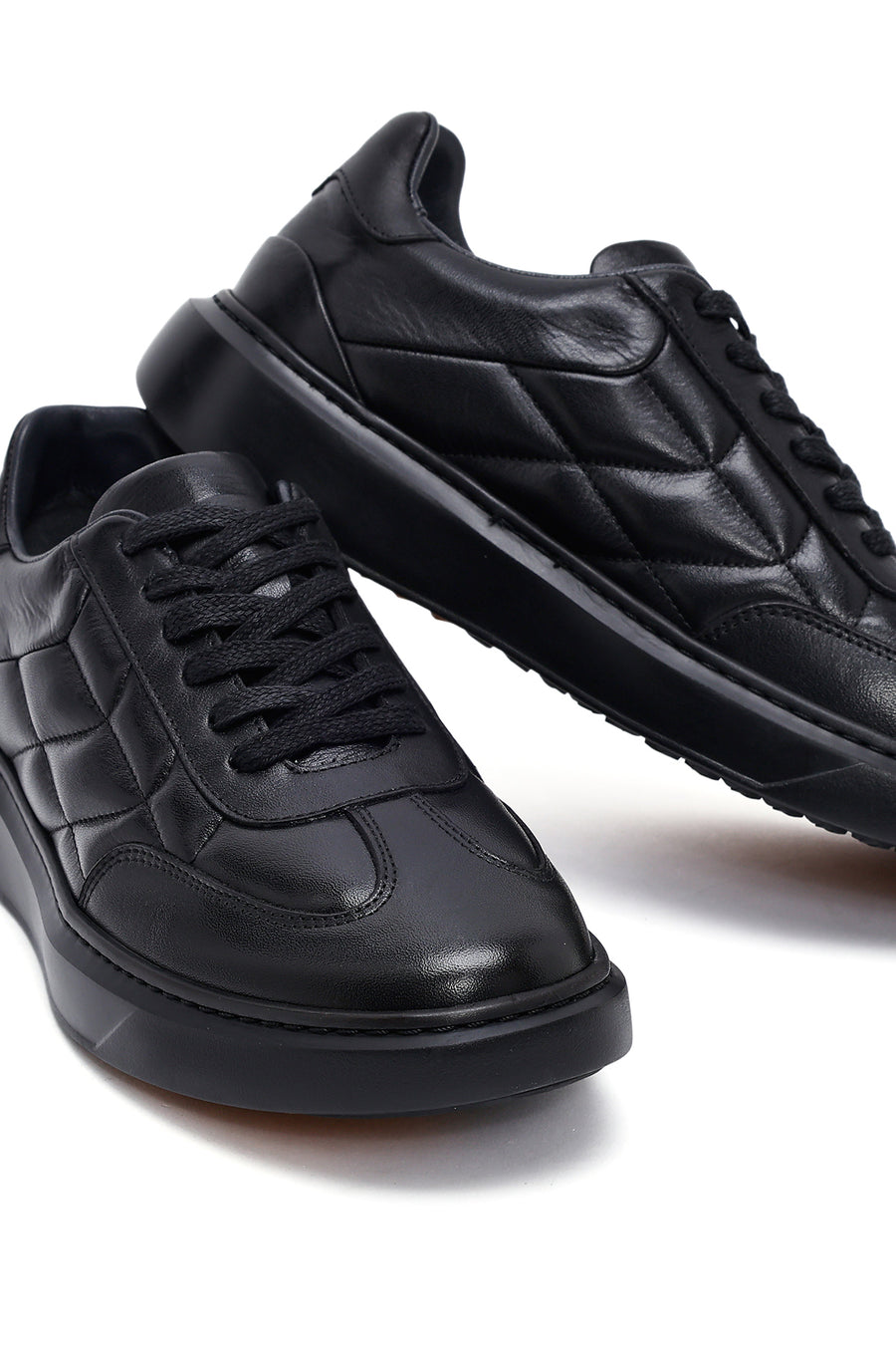 Erkek Siyah Bağcıklı Kalın Tabanlı Baskılı Deri Sneaker
