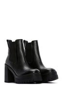 Women's Black Leather High Heeled Platform Chelsea Boots | Derimod