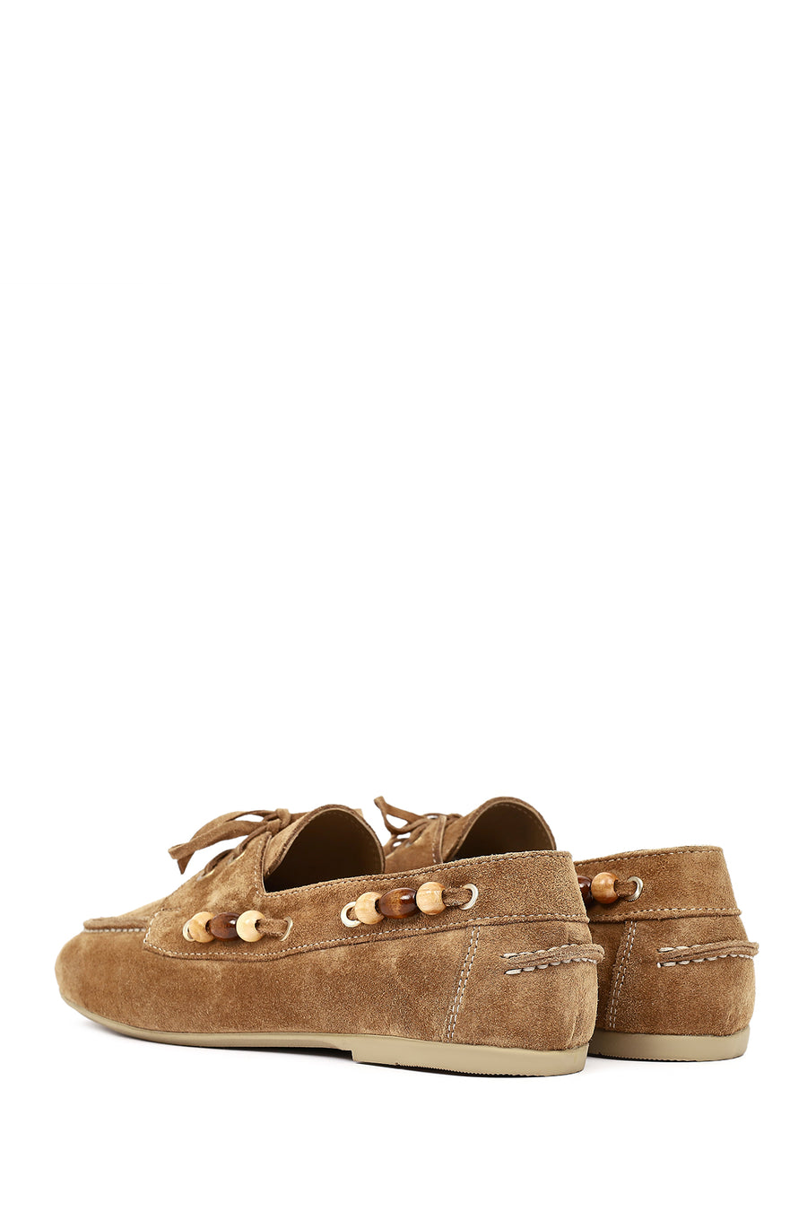 Women's Tan Suede Leather Loafer with Accessory Details