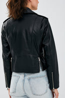 Newage Women's Black Slim-Fit Biker Leather Jacket | Derimod