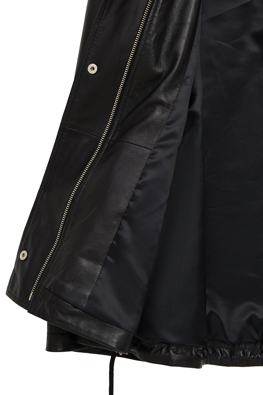 Fancy Women's Black Slant Collar Oversize Leather Coat