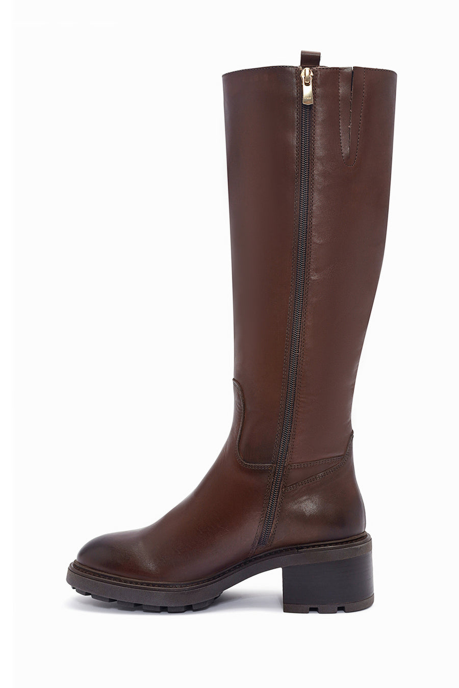 Woman Brown Zippered Low Heels Leather Boot
