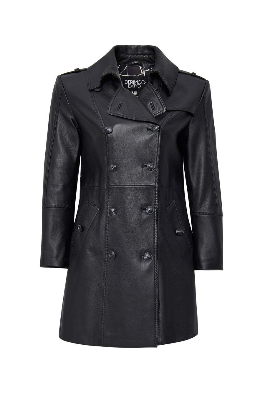 Matilda Women's Black Double Breasted Leather Coat