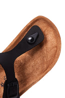 Women's Black Leather Flip Flops | Derimod