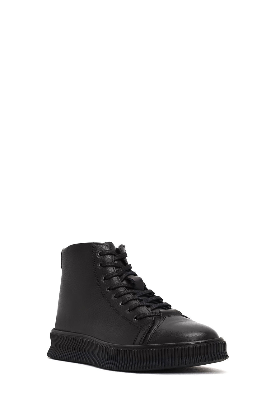 Male Black Lace-Up Zip Closure Leather Sport Boots