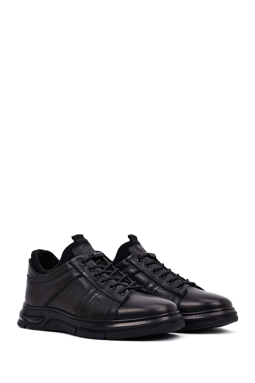 Erkek Siyah Bağcıklı Kalın Tabanlı Deri Casual Sneaker