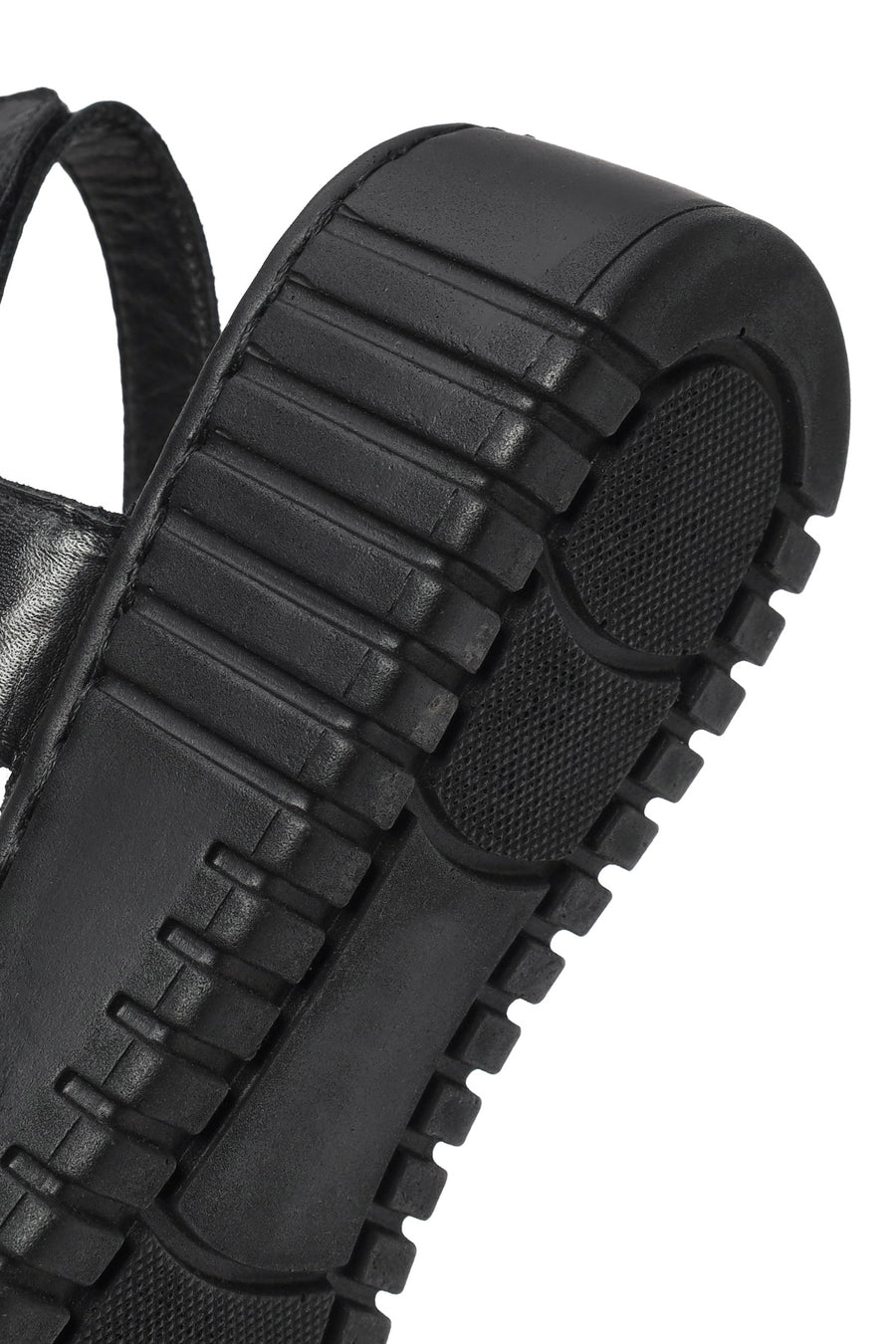 Woman Black Chunky-Soled Leather Comfort Sandals