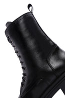 Women's Black Leather Zippered Boots | Derimod