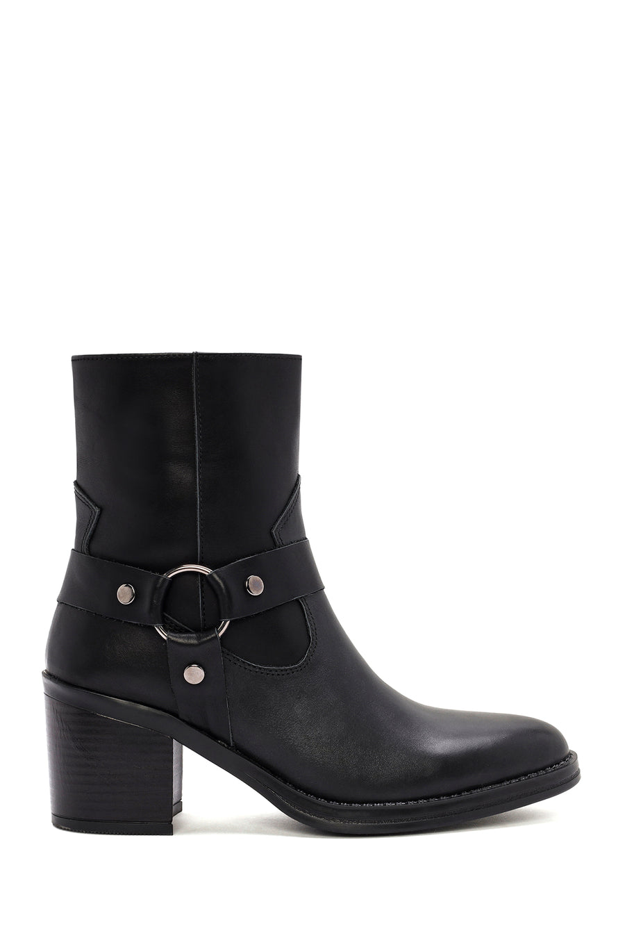 Women's Black Heeled Zippered Leather Boots 24WFD210818 | Derimod