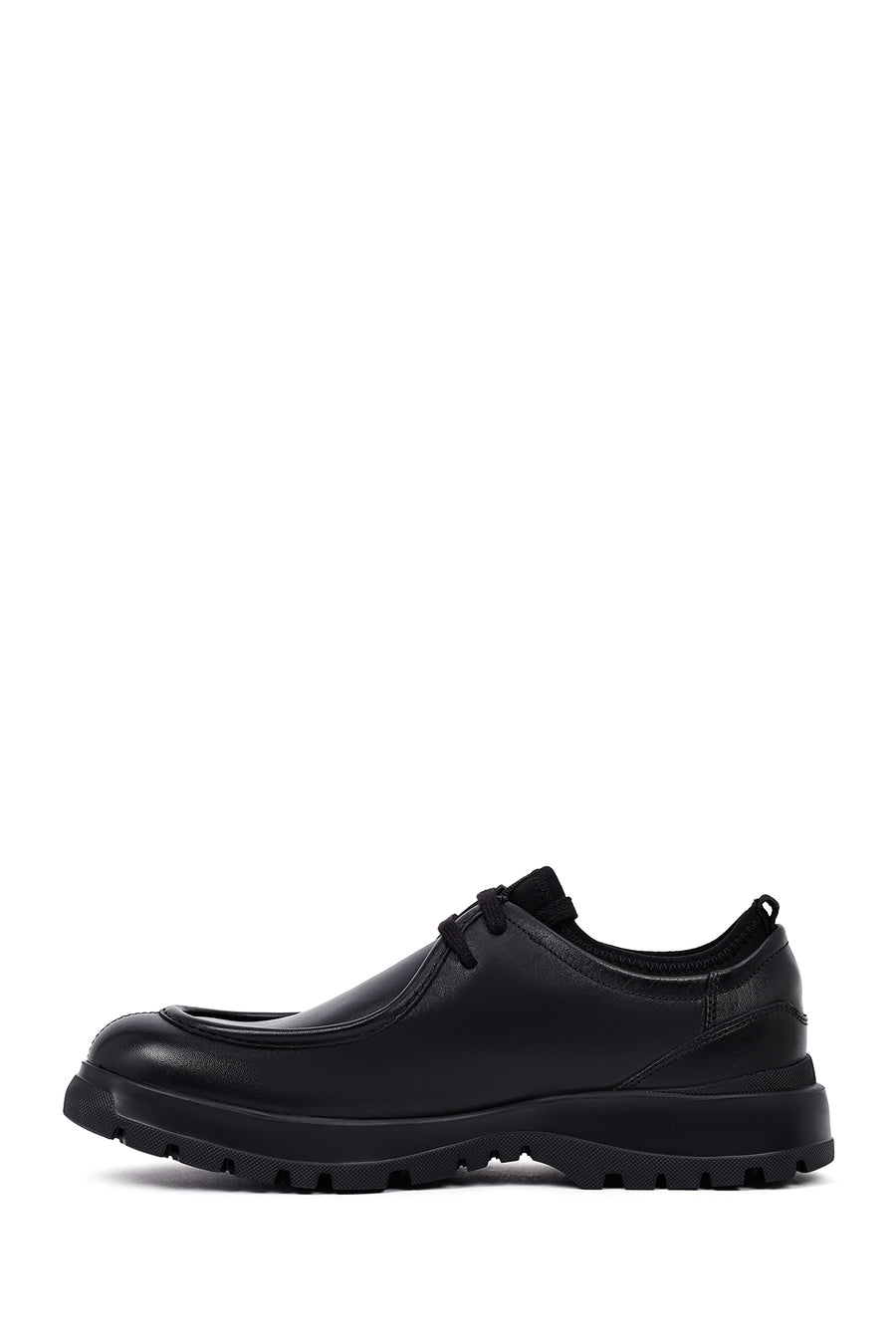 Men's Black Lace-Up Thick-Soled Leather Casual Shoes